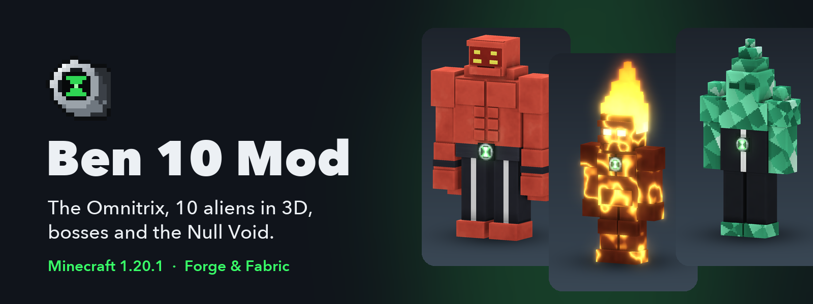 Ben 10 Mod banner showing Four Arms, Heatblast and Diamondhead